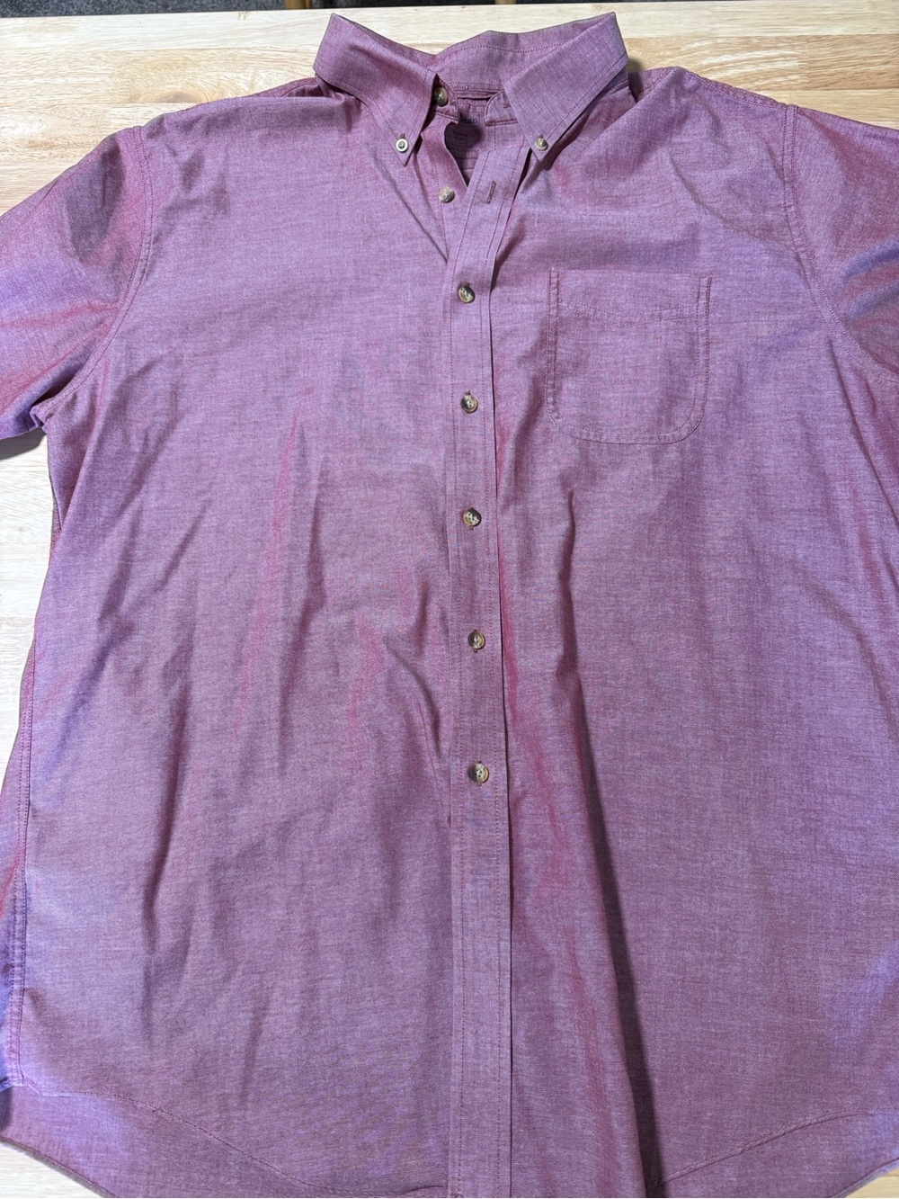 Men’s L.L. Bean Short Sleeve Button Down Shirt Burgundy Red Trim Fit XL